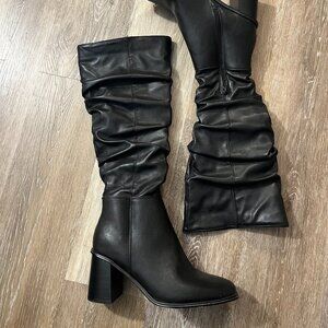schuh Daria ruched block heeled knee boots in black - SIZE 7